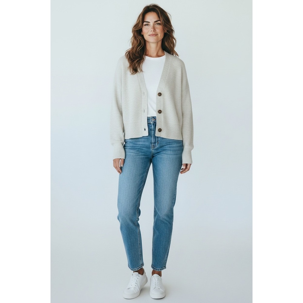 Ann Taylor Factory Cardigan Sweater Size SP White/Gray 3 buttons